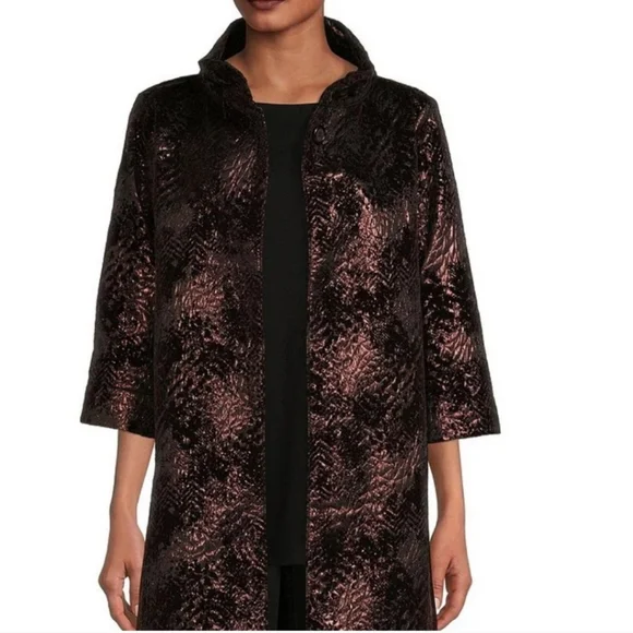 Bryn Walker Yara Mettalic Flocked JacquardStand Collar 3/4 Sleeve Long…